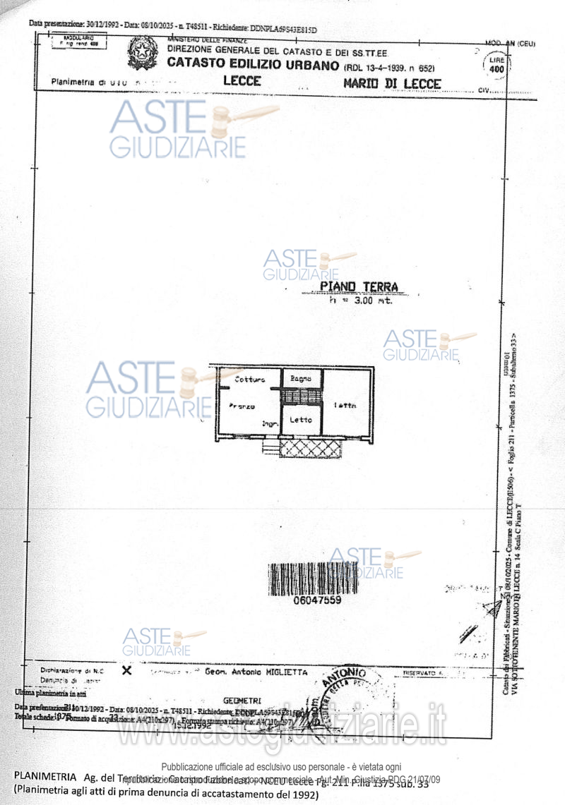 Planimetria del bene