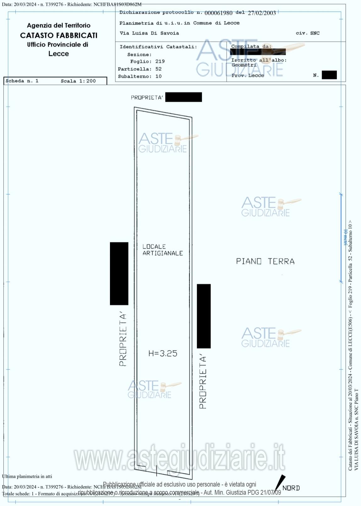 Planimetria del bene