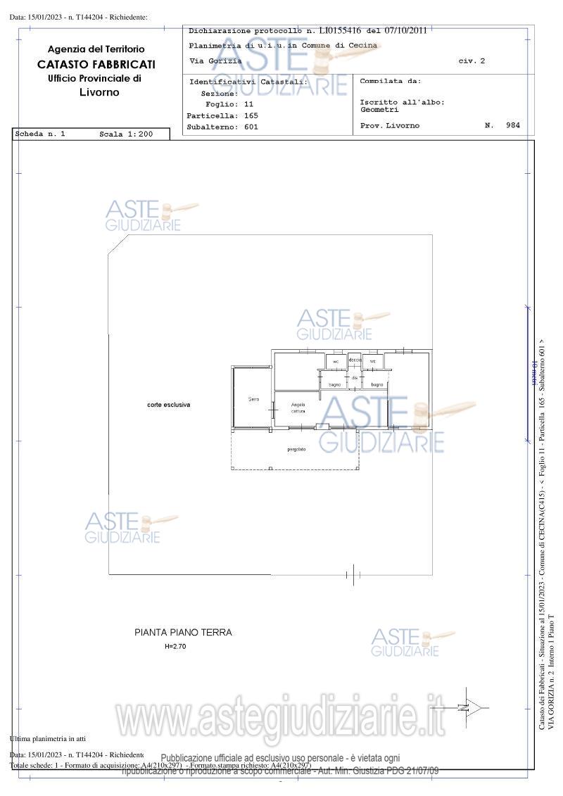 Planimetria del bene