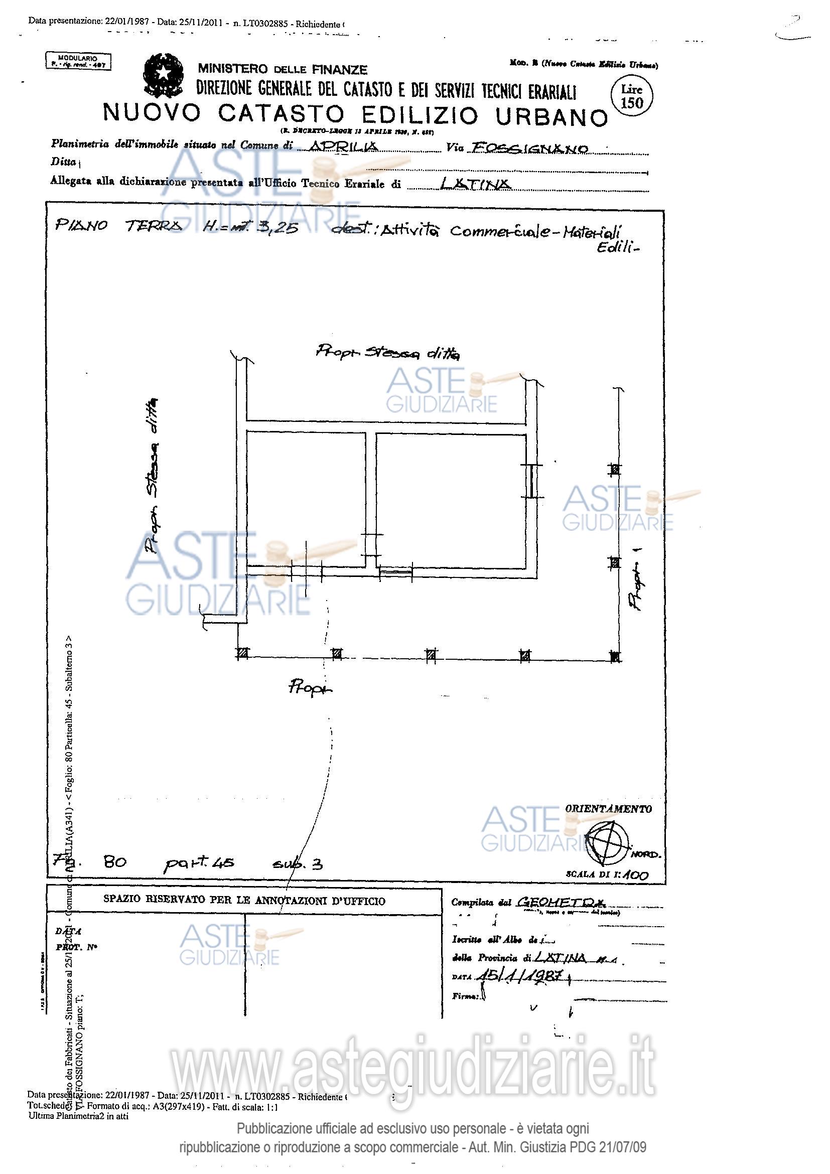 Planimetria del bene
