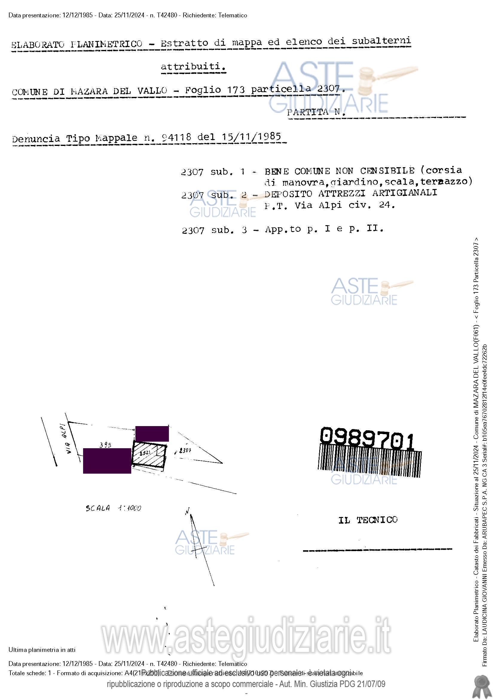 Planimetria del bene