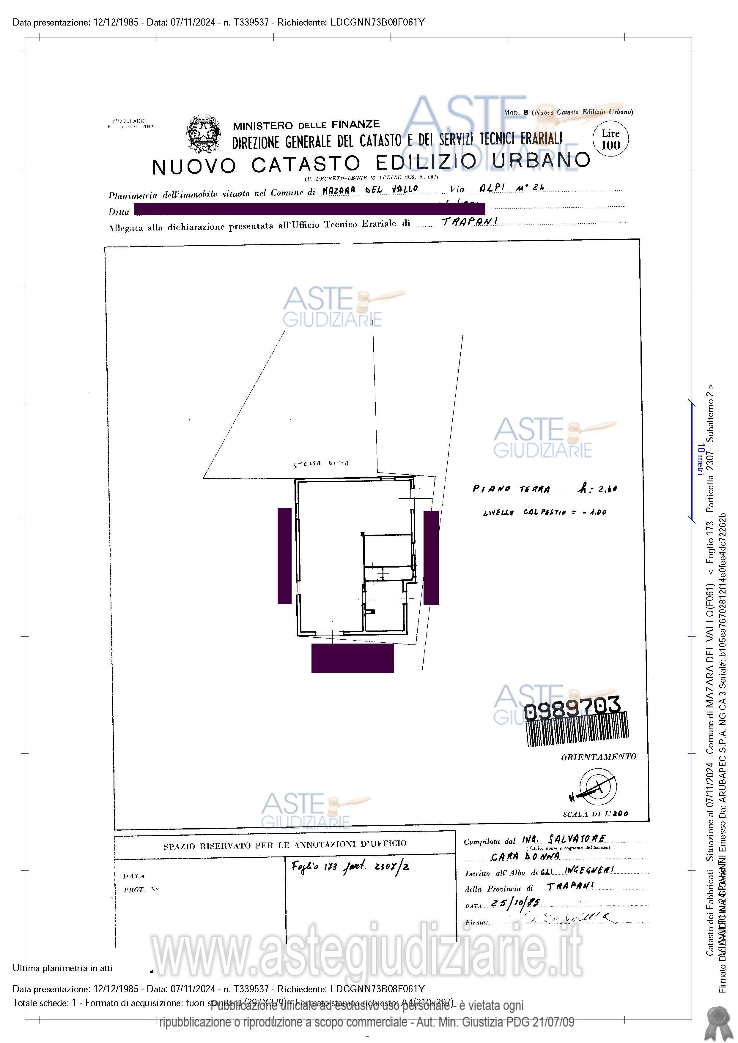 Planimetria del bene