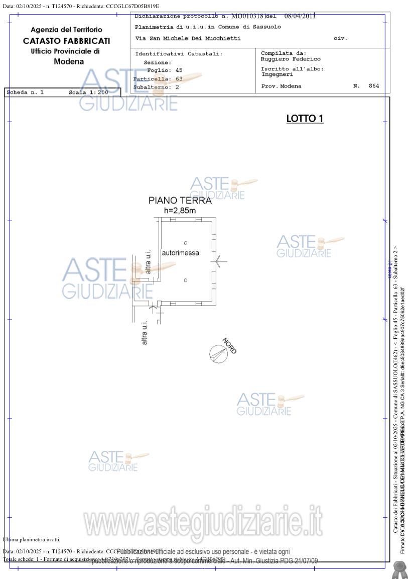 Planimetria del bene