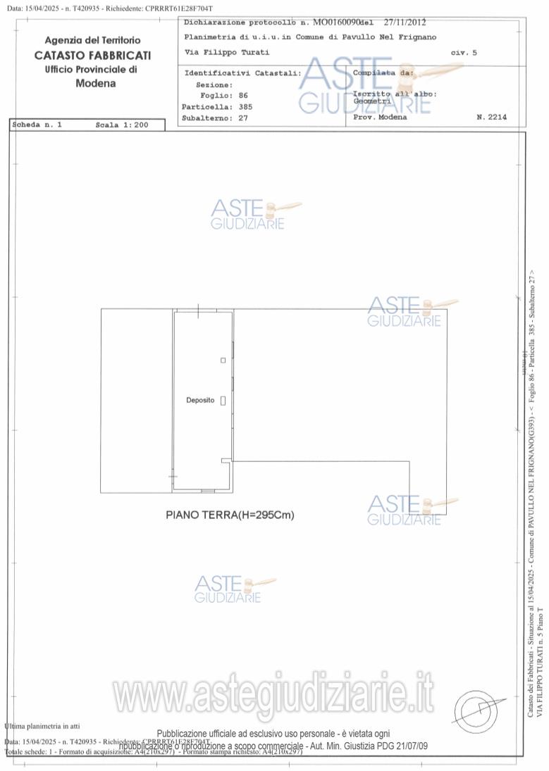 Planimetria del bene