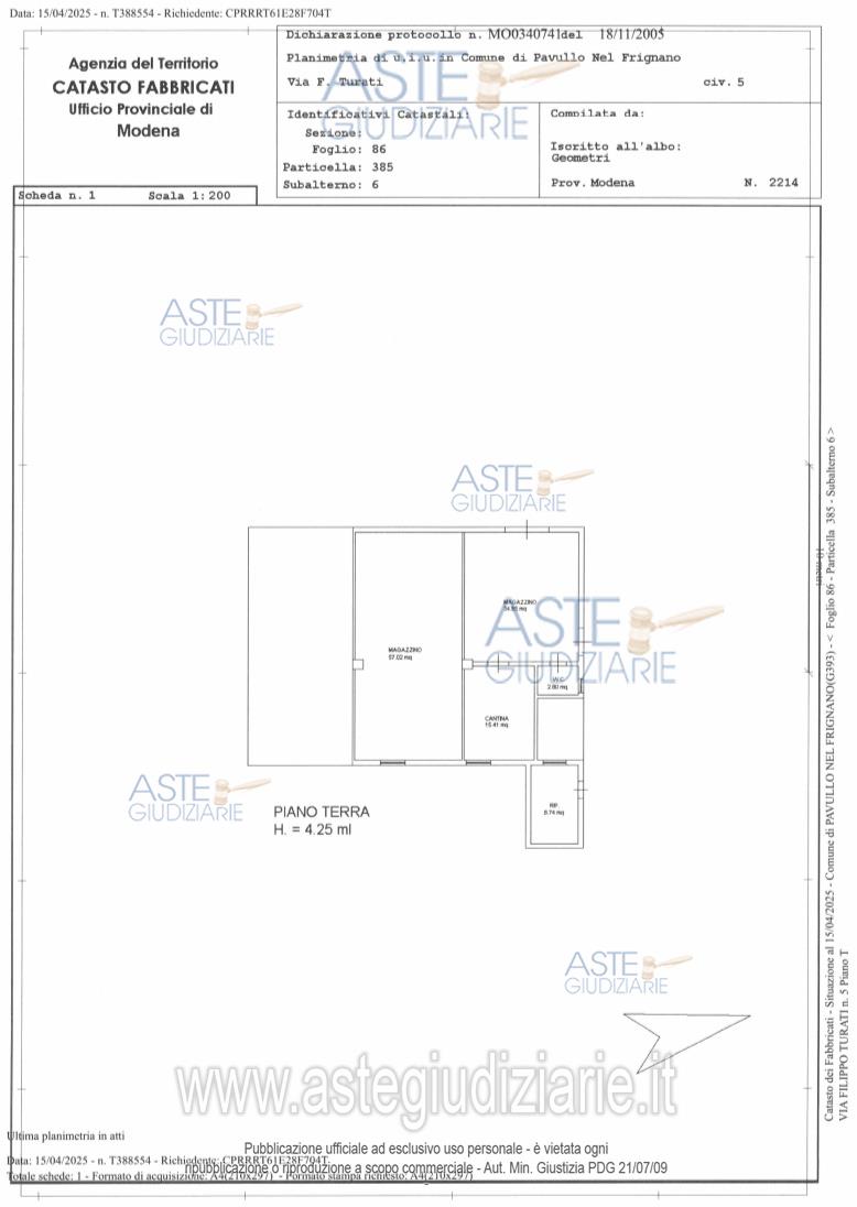 Planimetria del bene