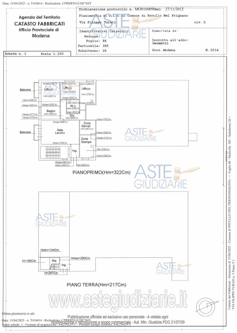 Planimetria del bene