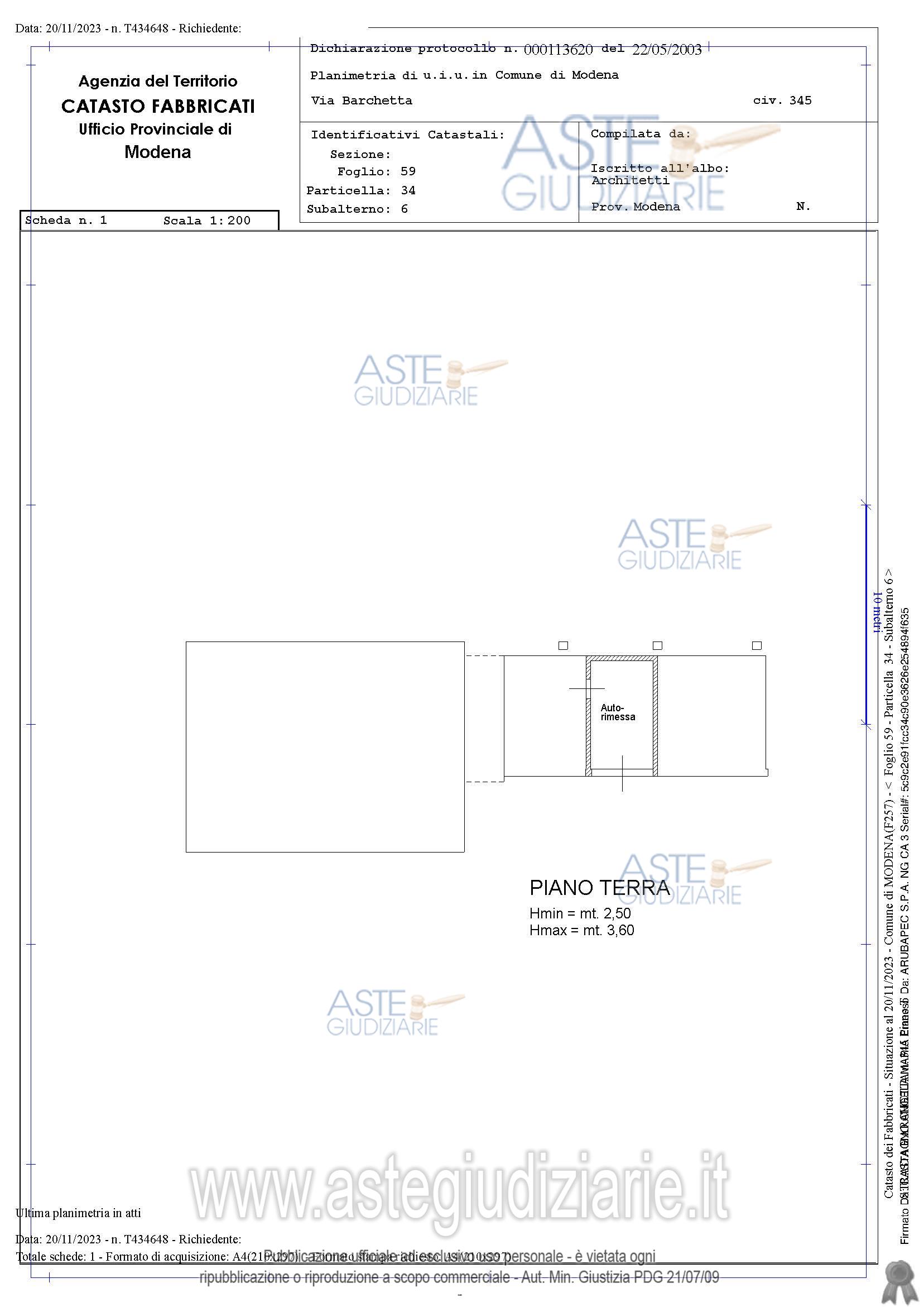 Planimetria del bene
