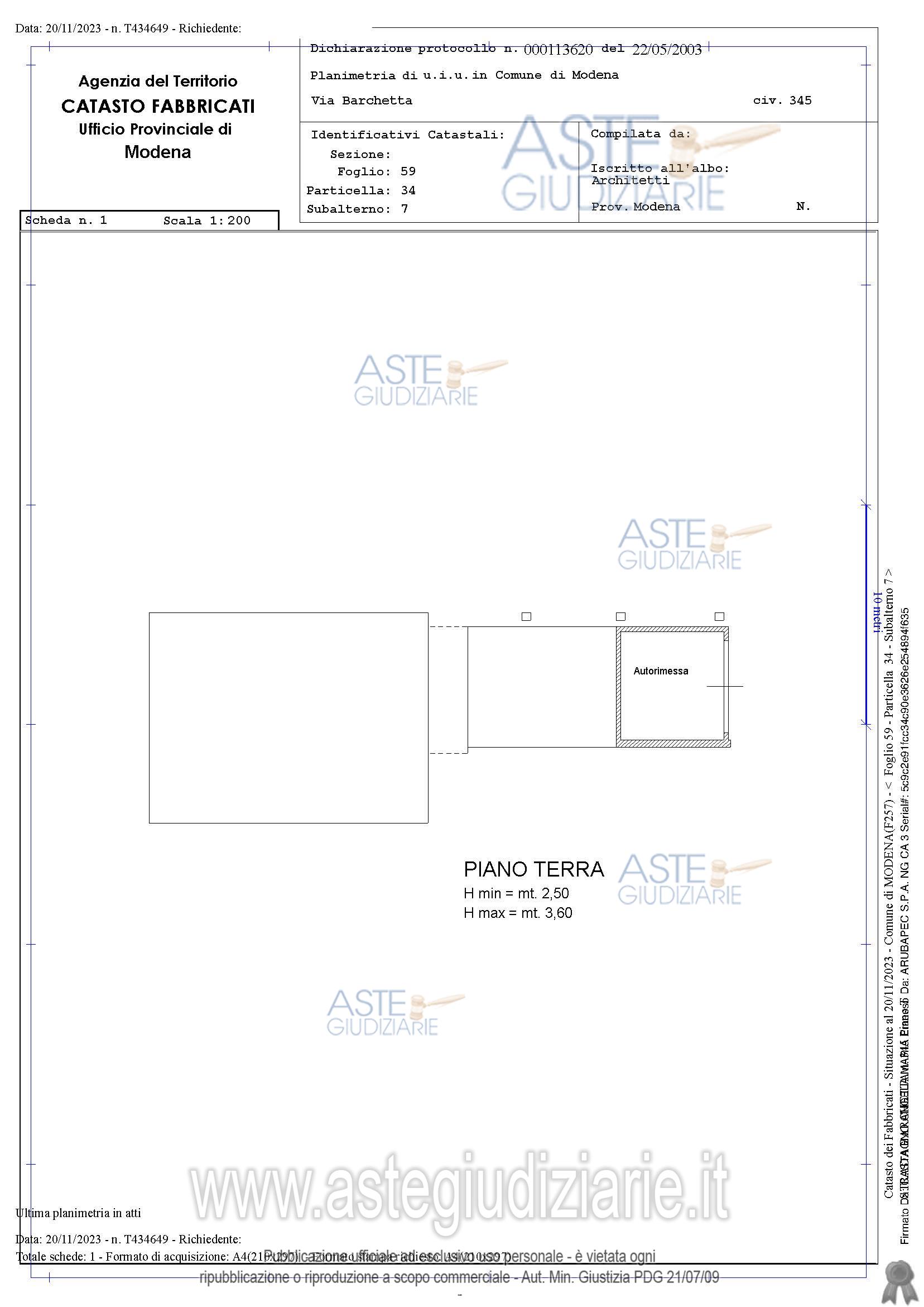 Planimetria del bene