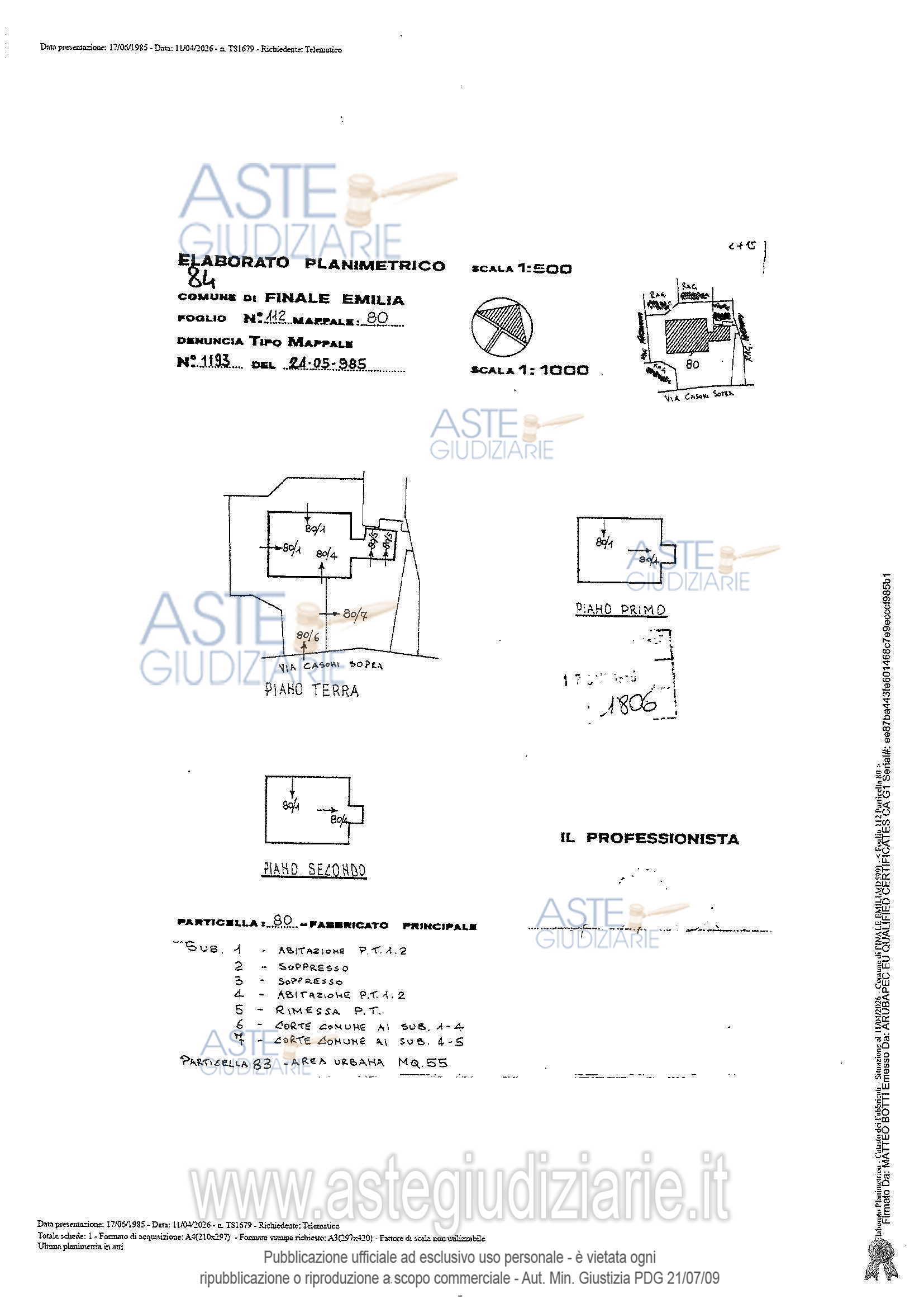 Planimetria del bene