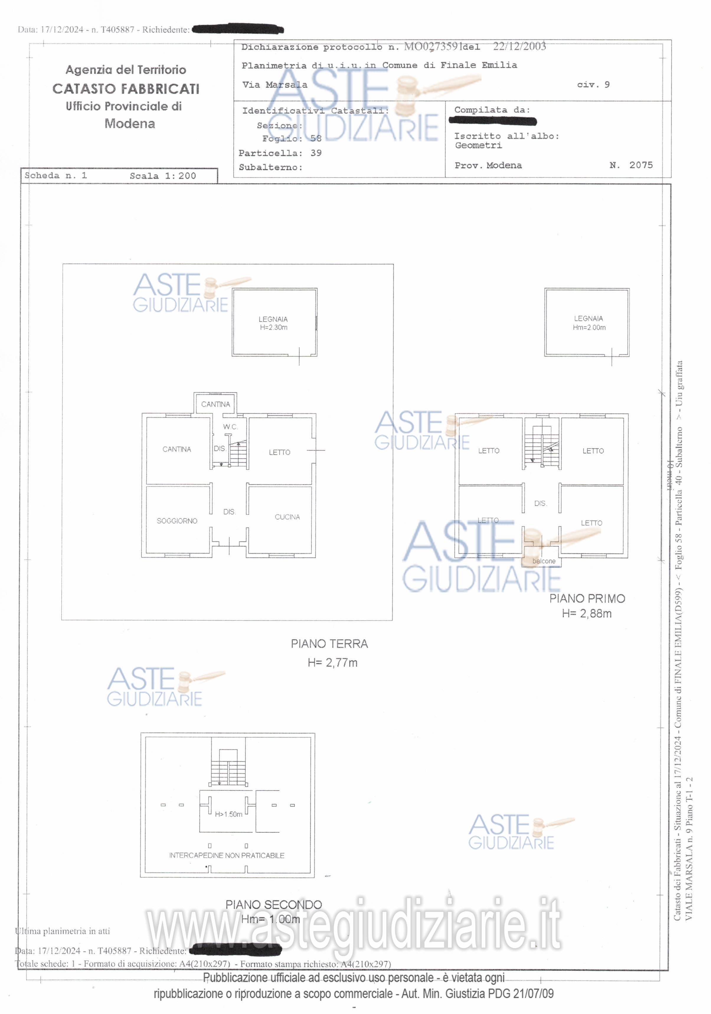Planimetria del bene