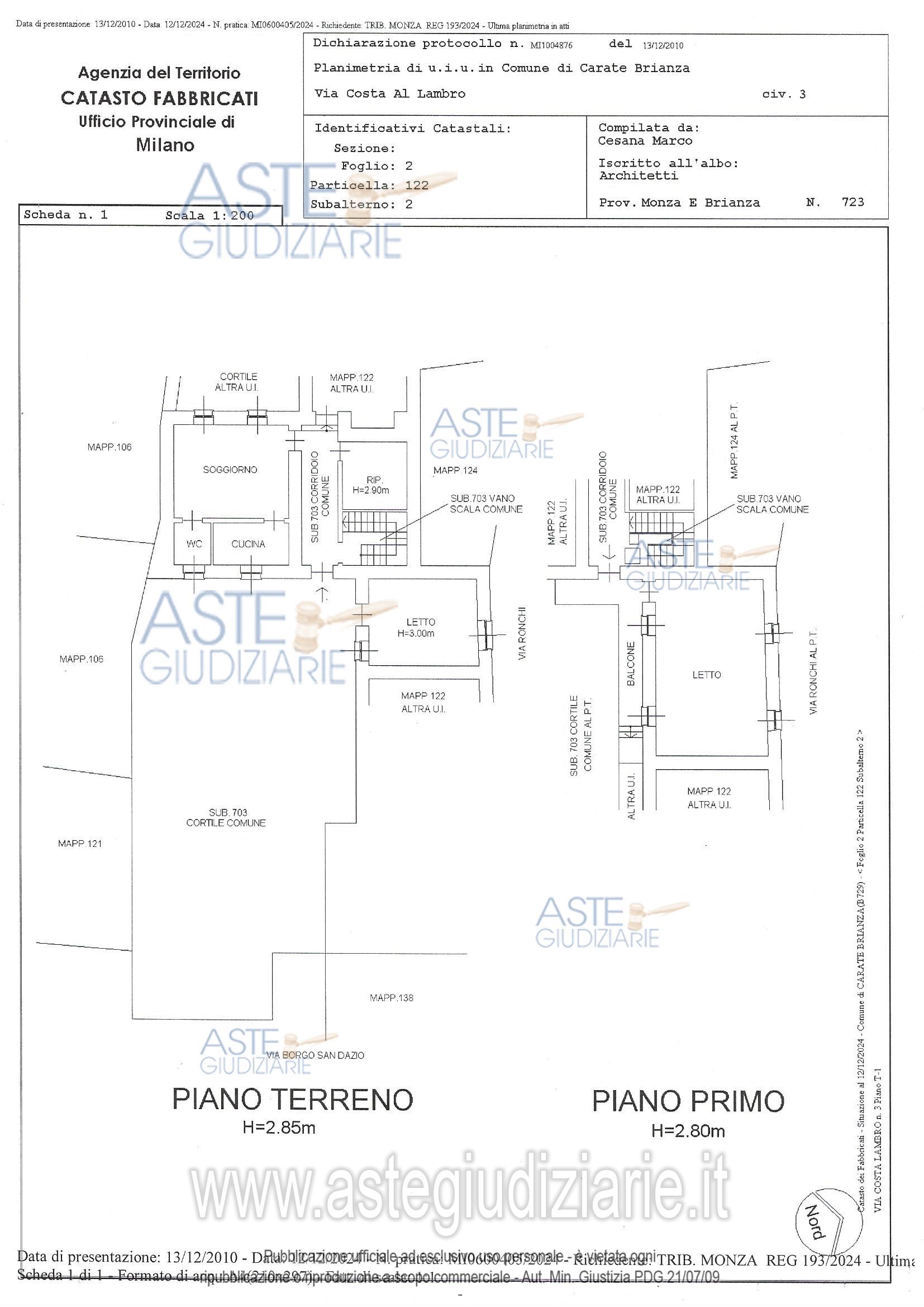 Planimetria del bene