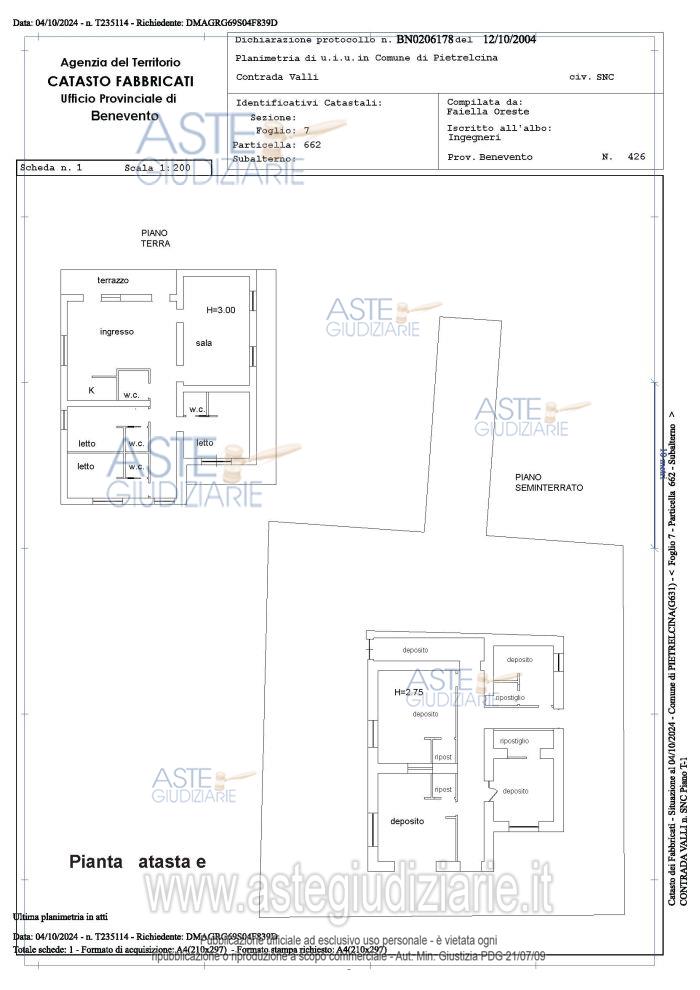 Planimetria del bene