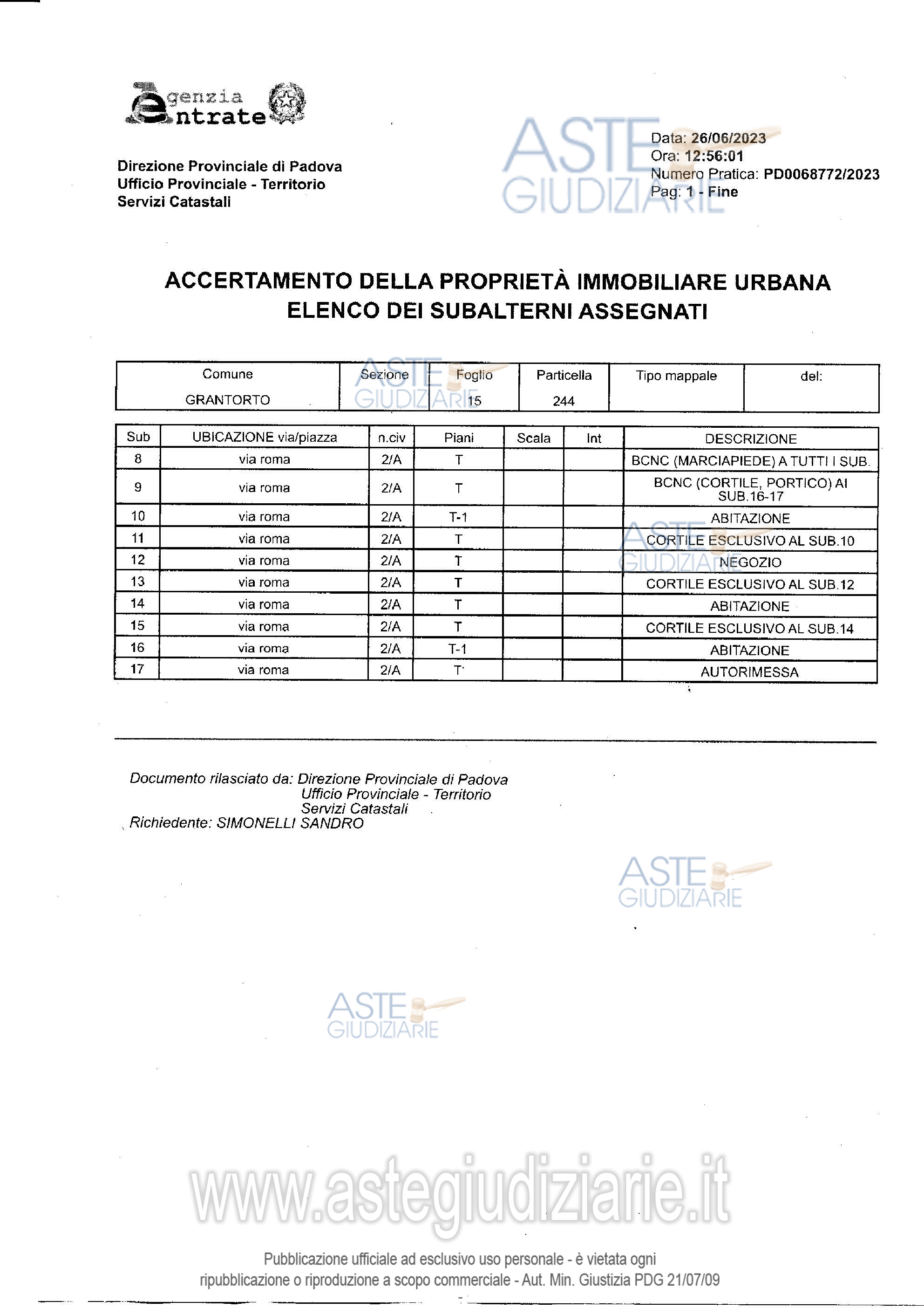 Planimetria del bene
