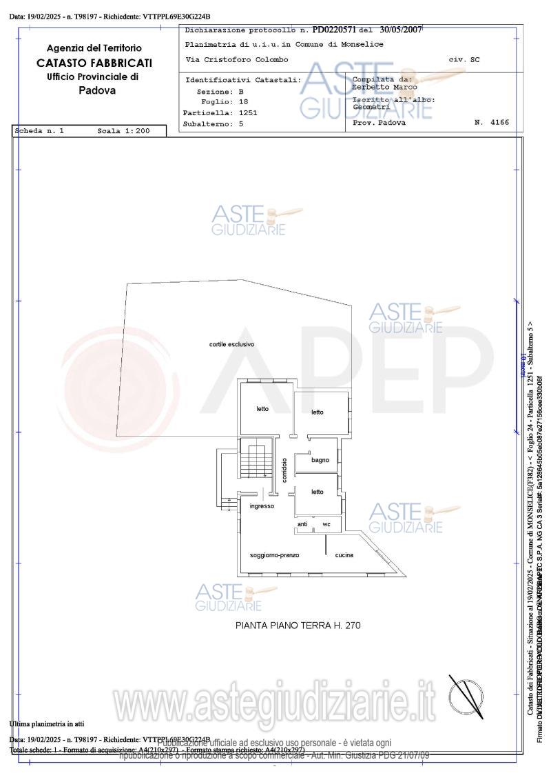 Planimetria del bene