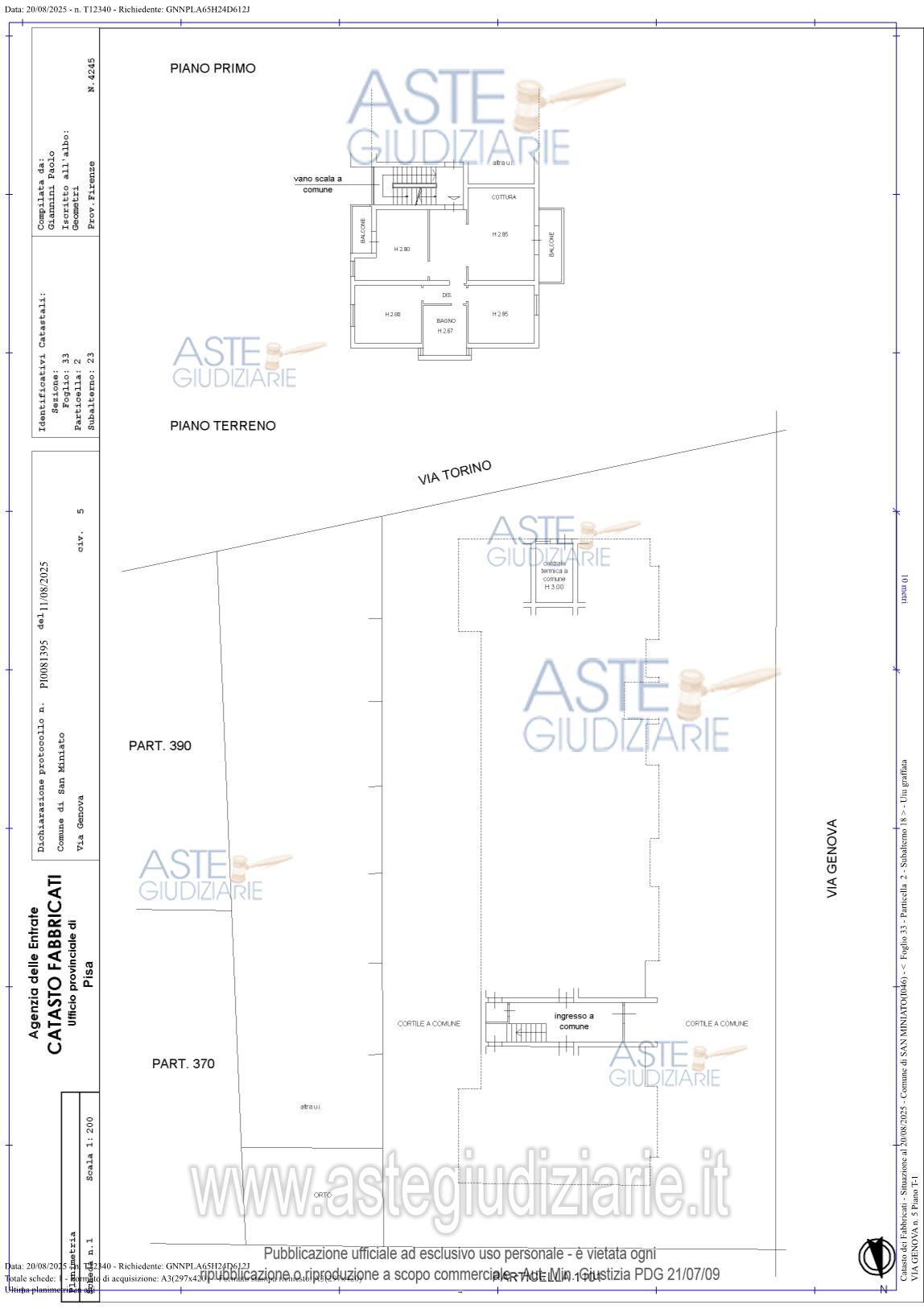 Planimetria del bene