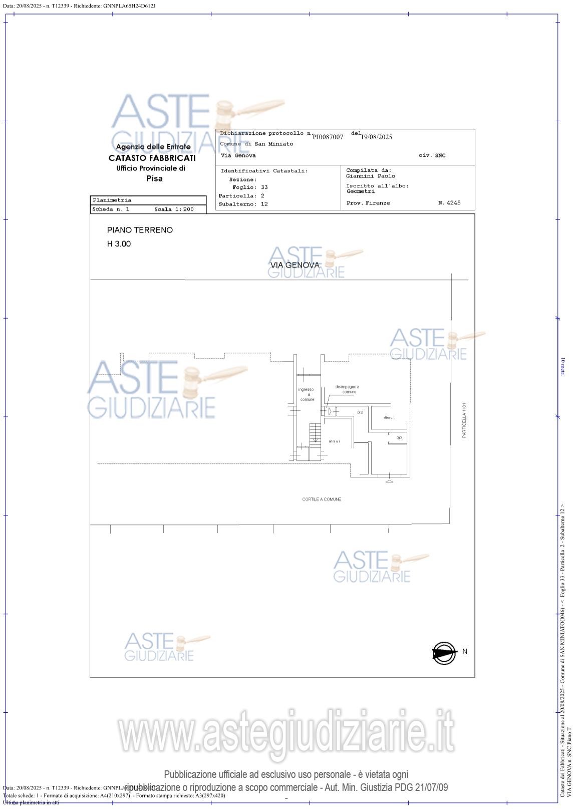 Planimetria del bene