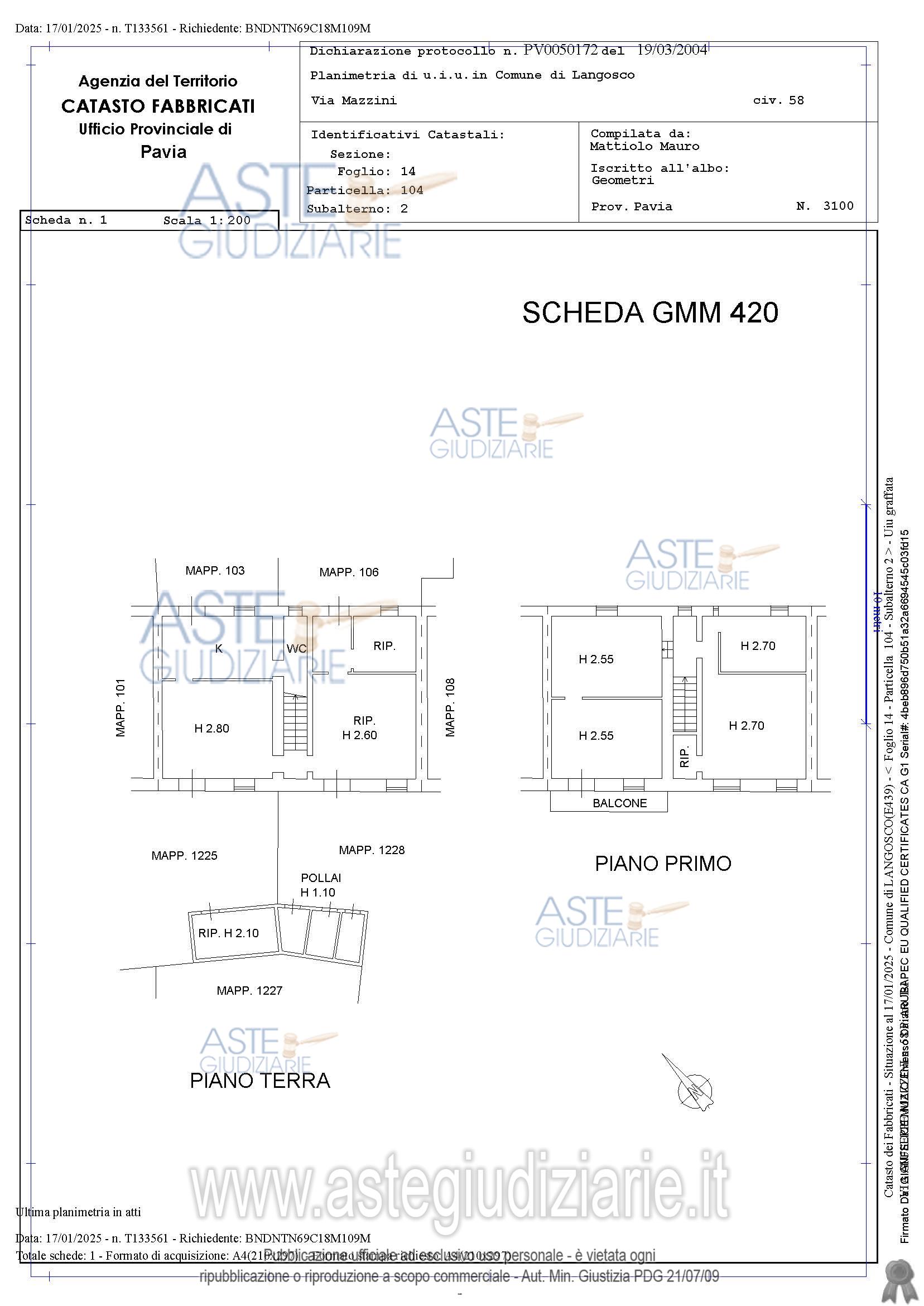 Planimetria del bene