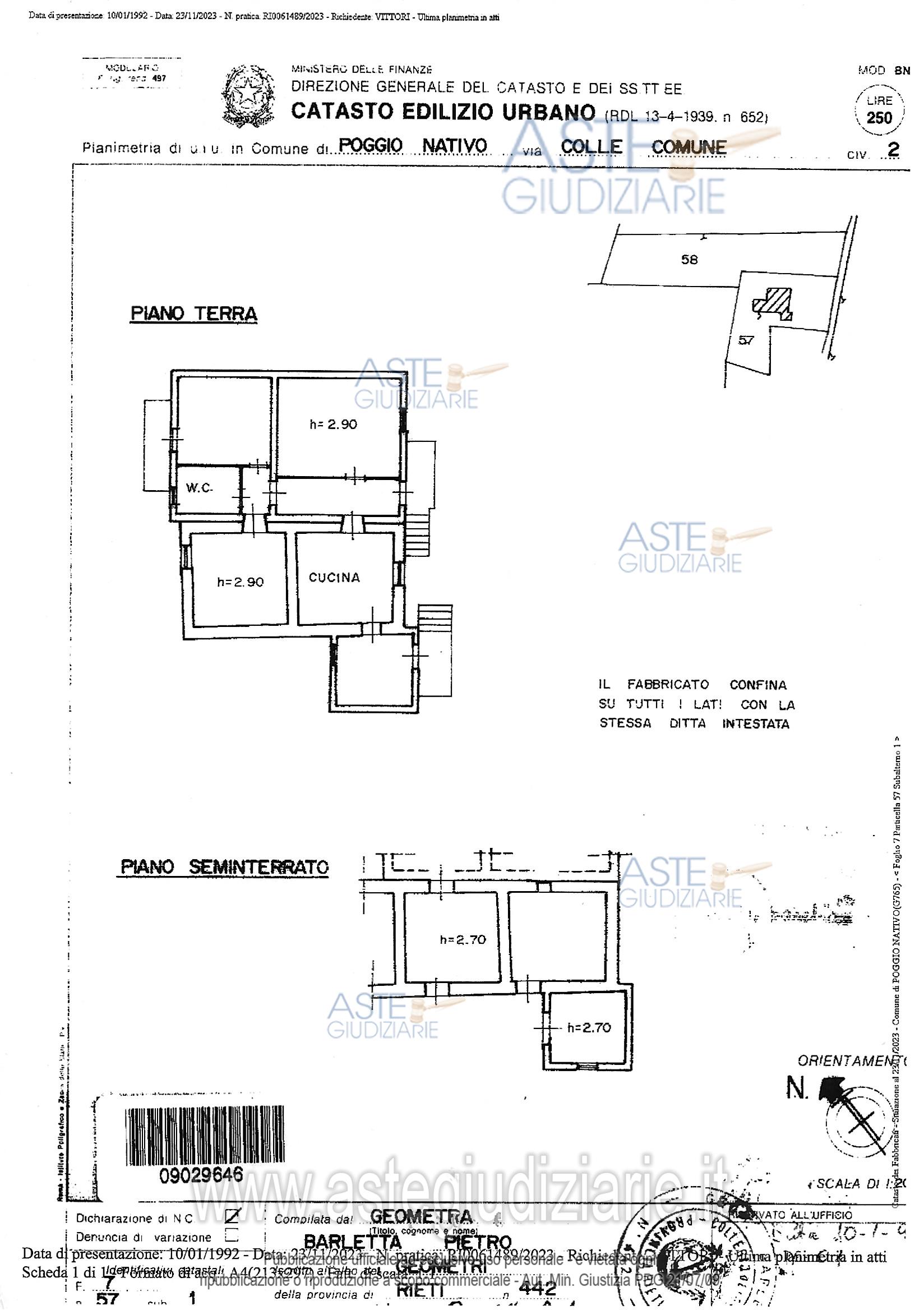 Planimetria del bene