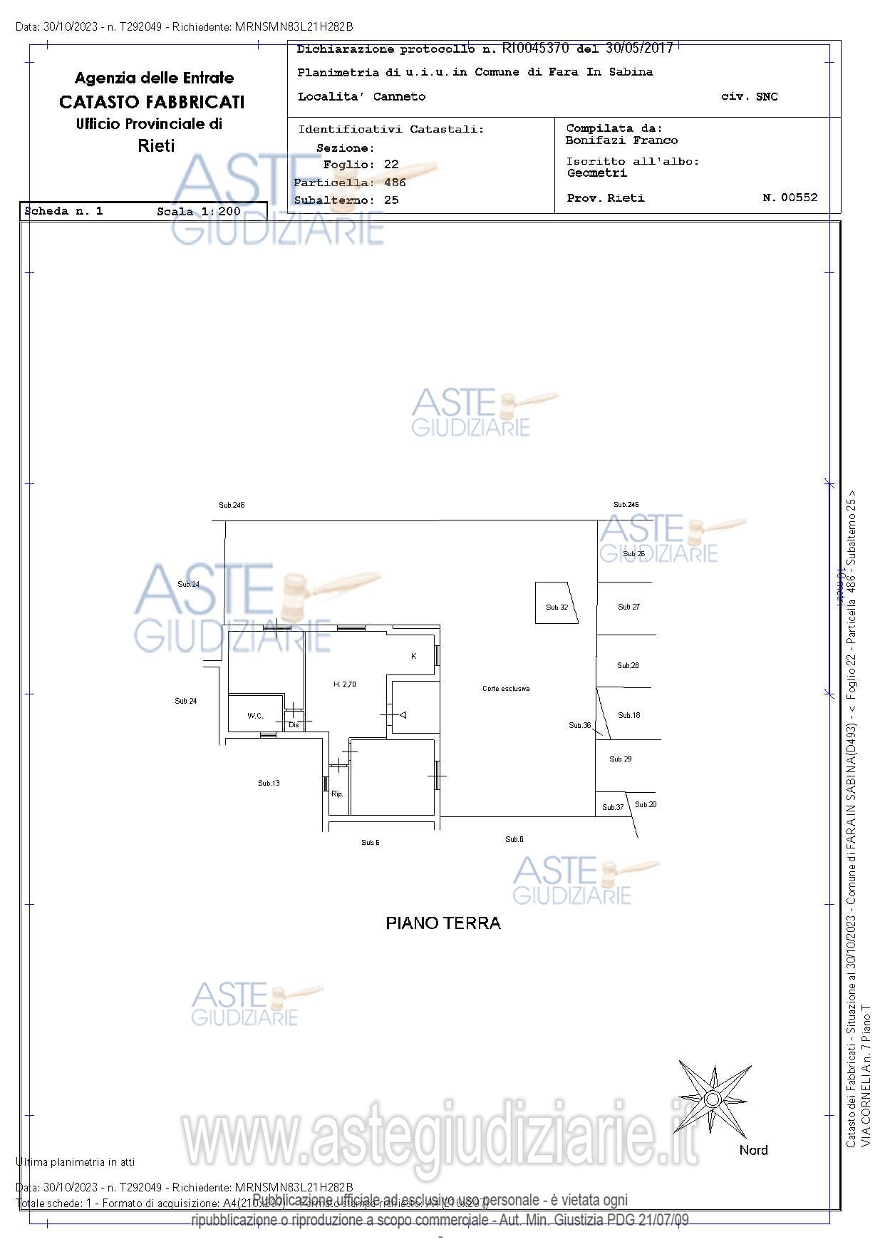 Planimetria del bene