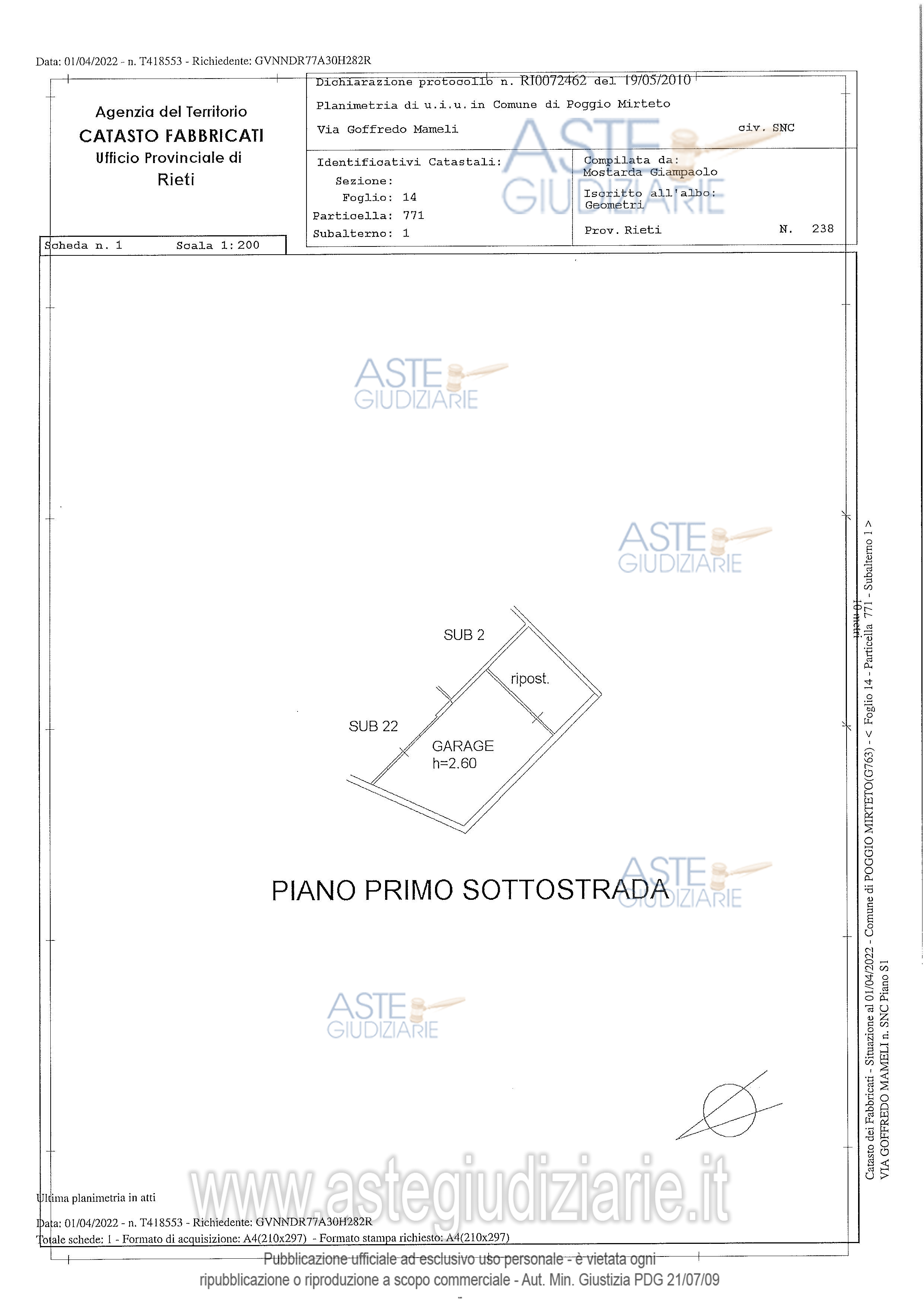 Planimetria del bene