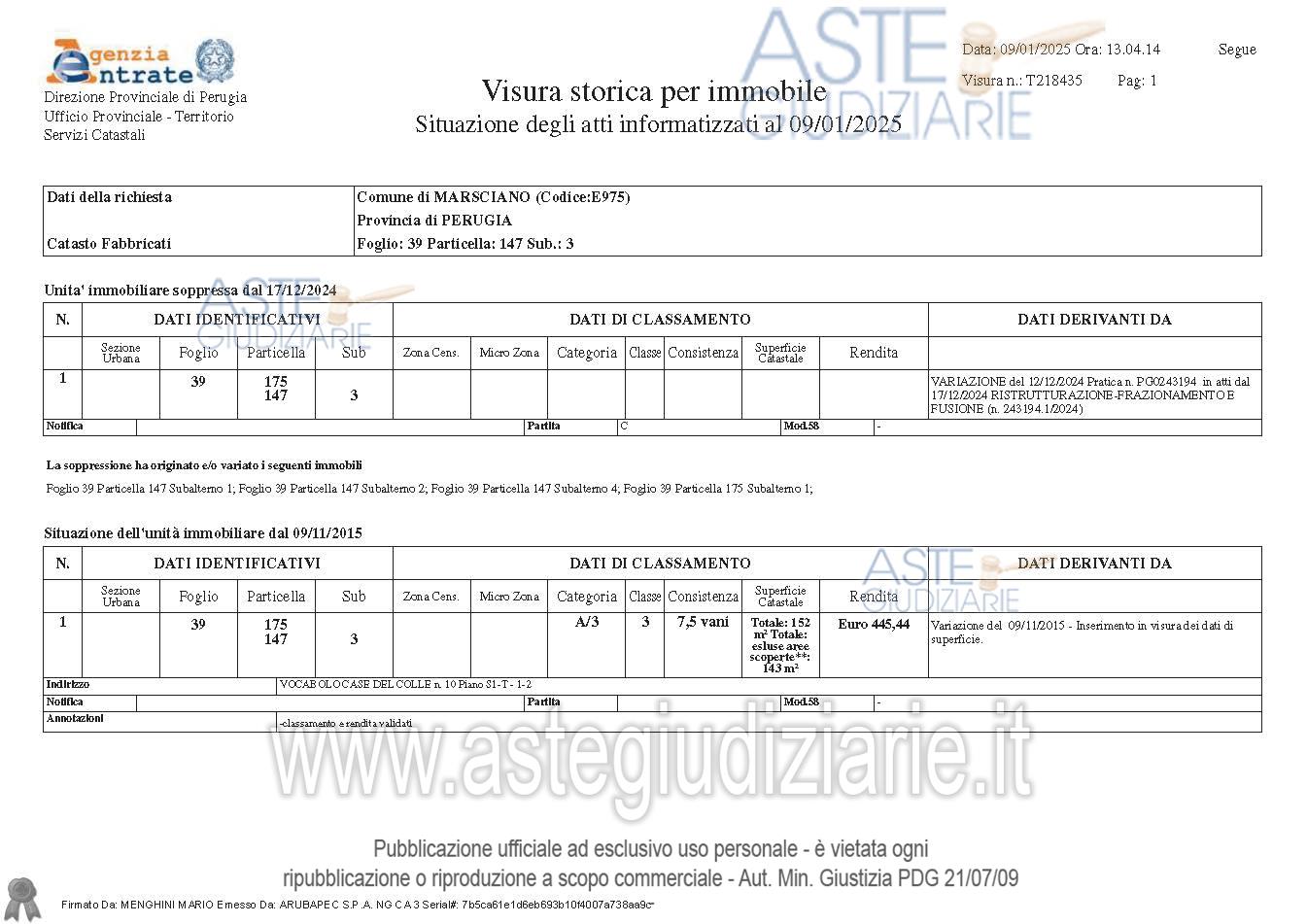 Planimetria del bene