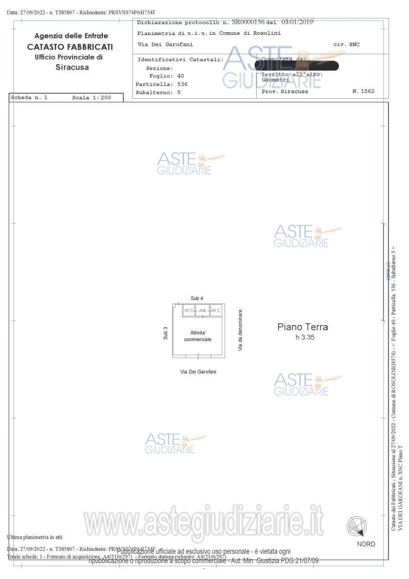 Planimetria del bene