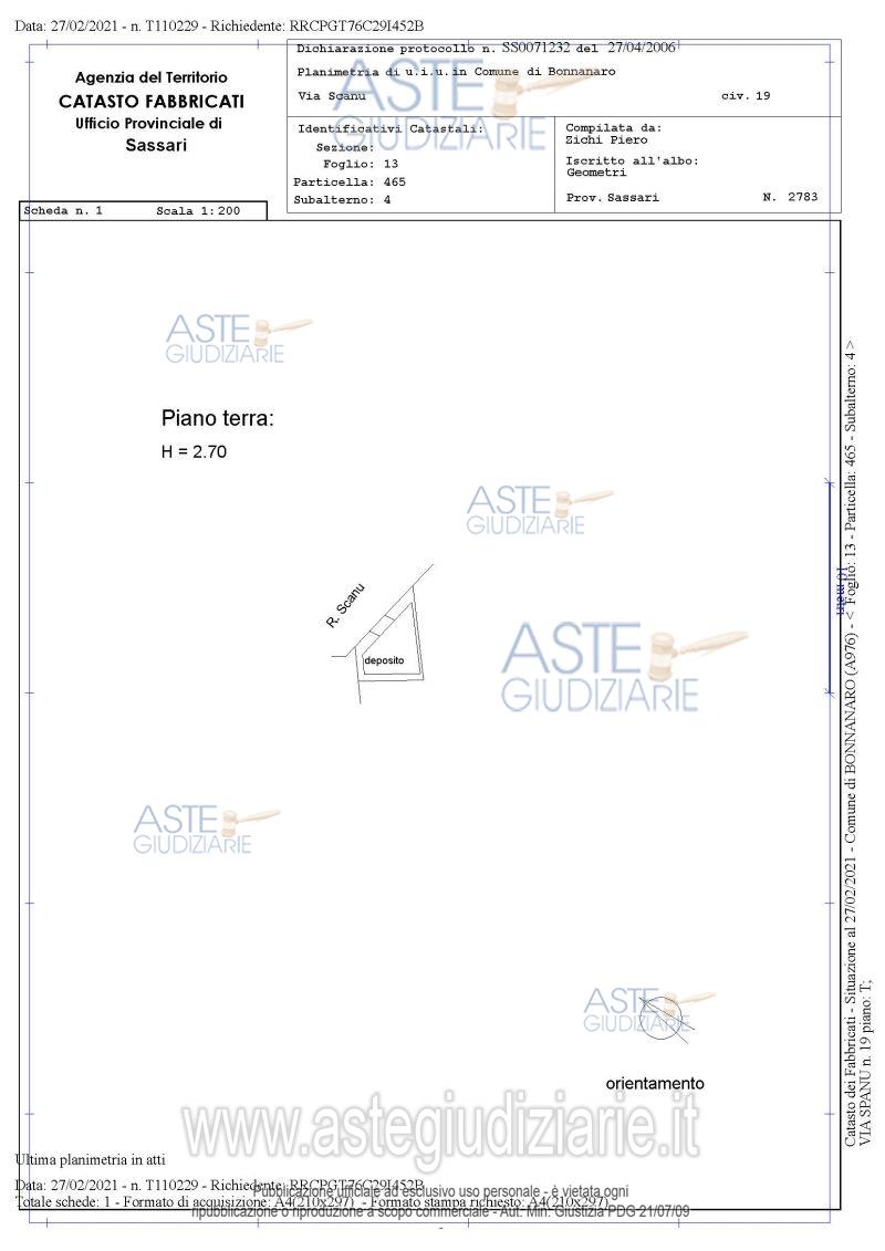 Planimetria del bene