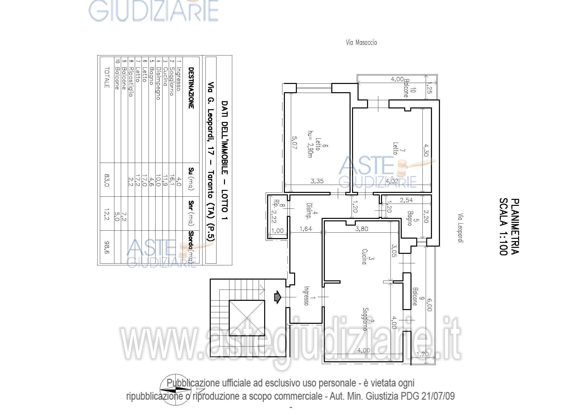 Planimetria del bene