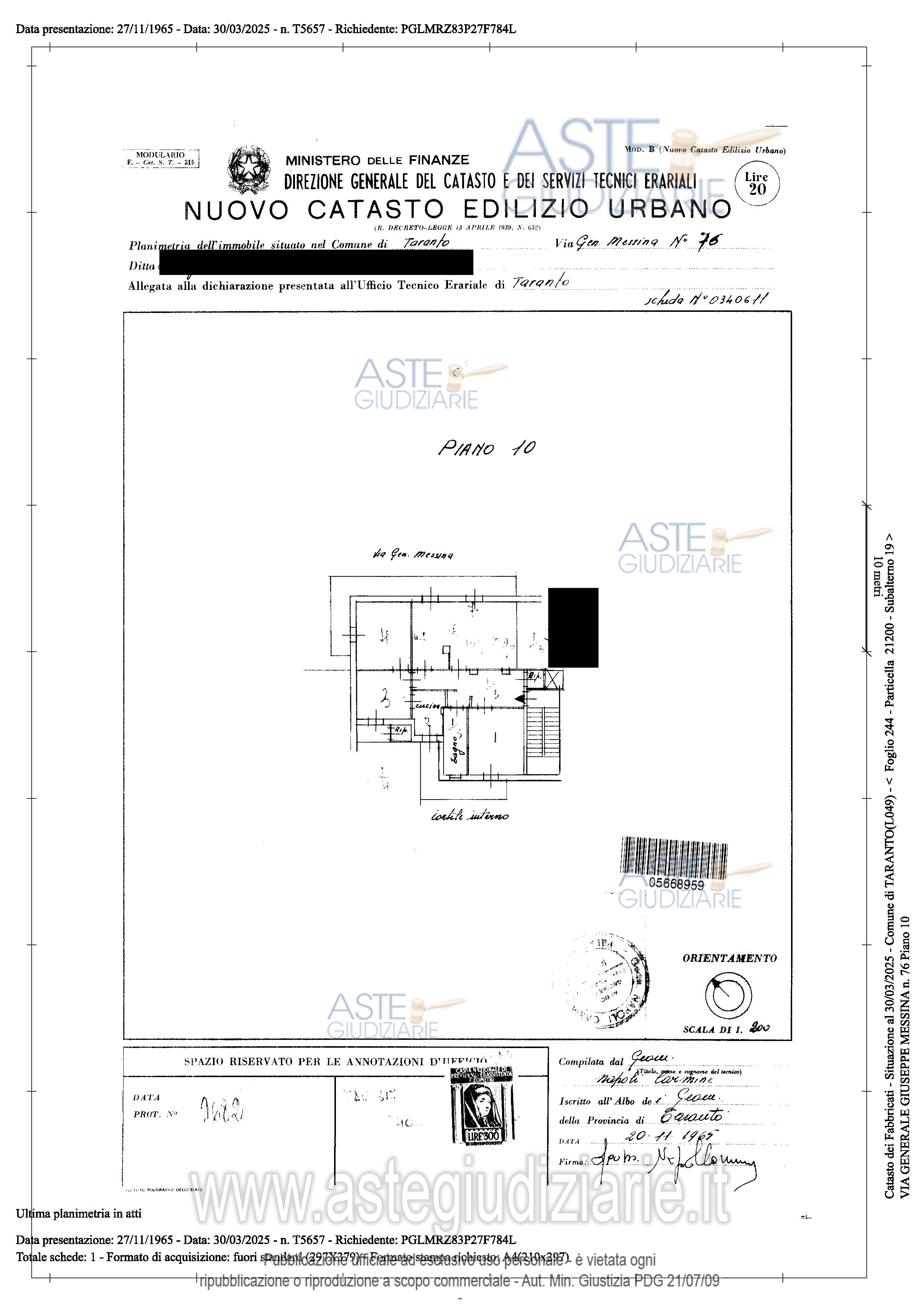 Planimetria del bene