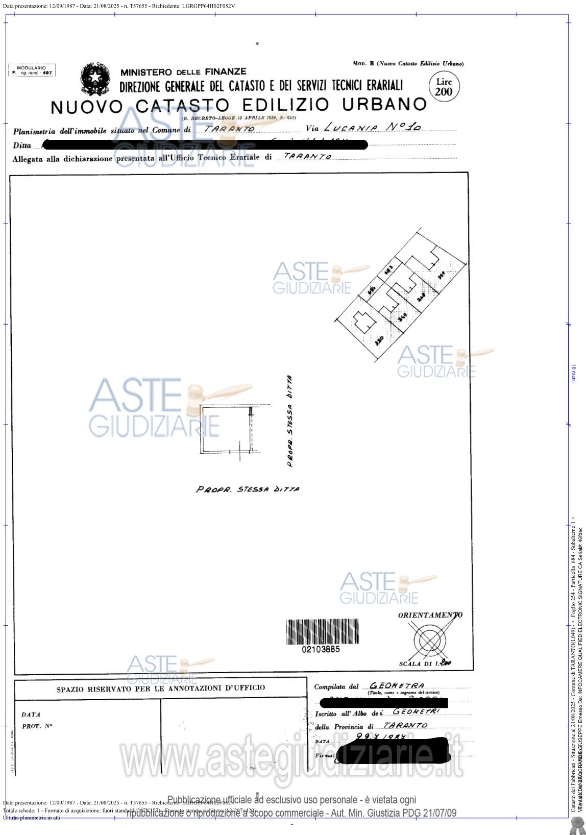 Planimetria del bene