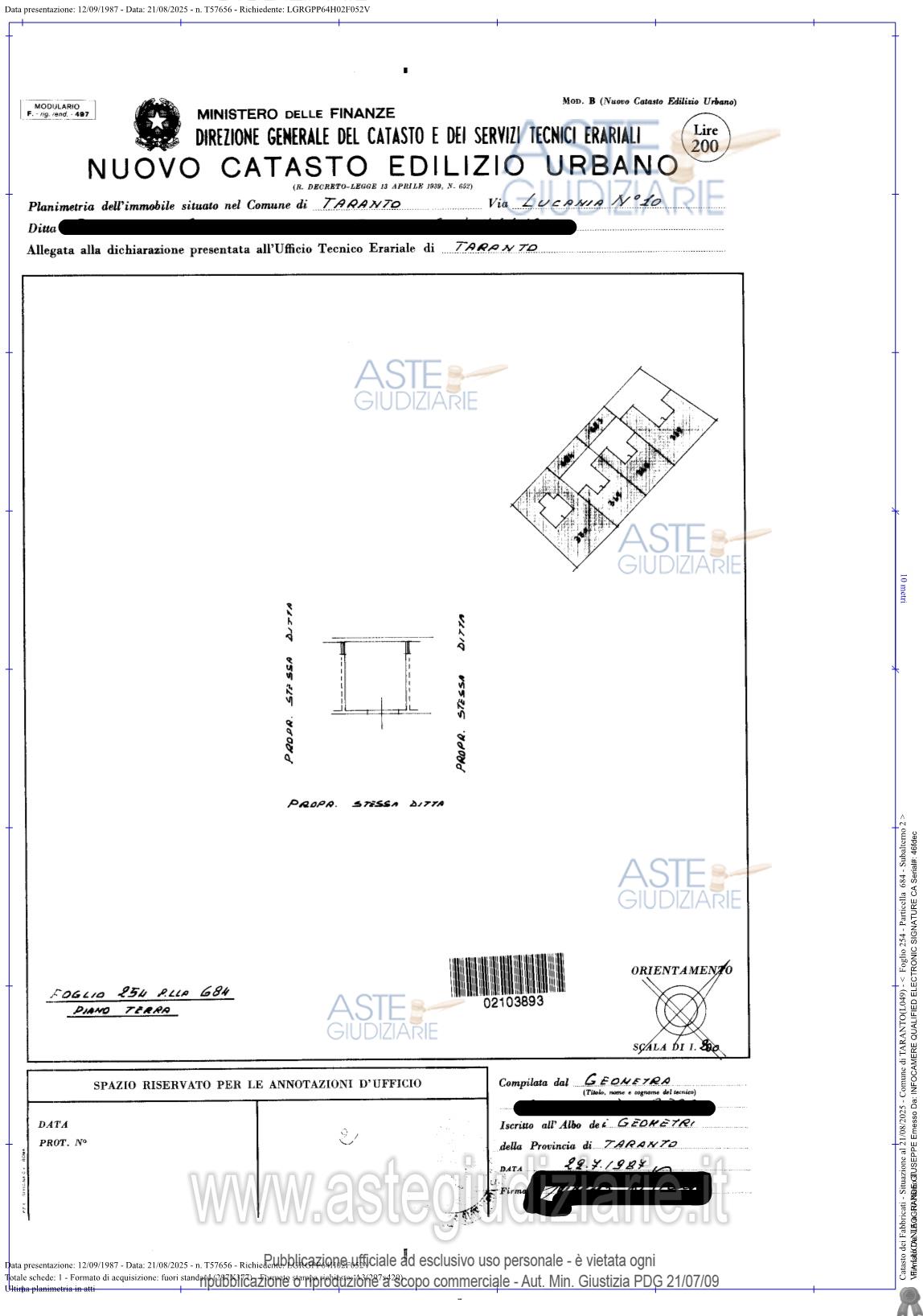 Planimetria del bene