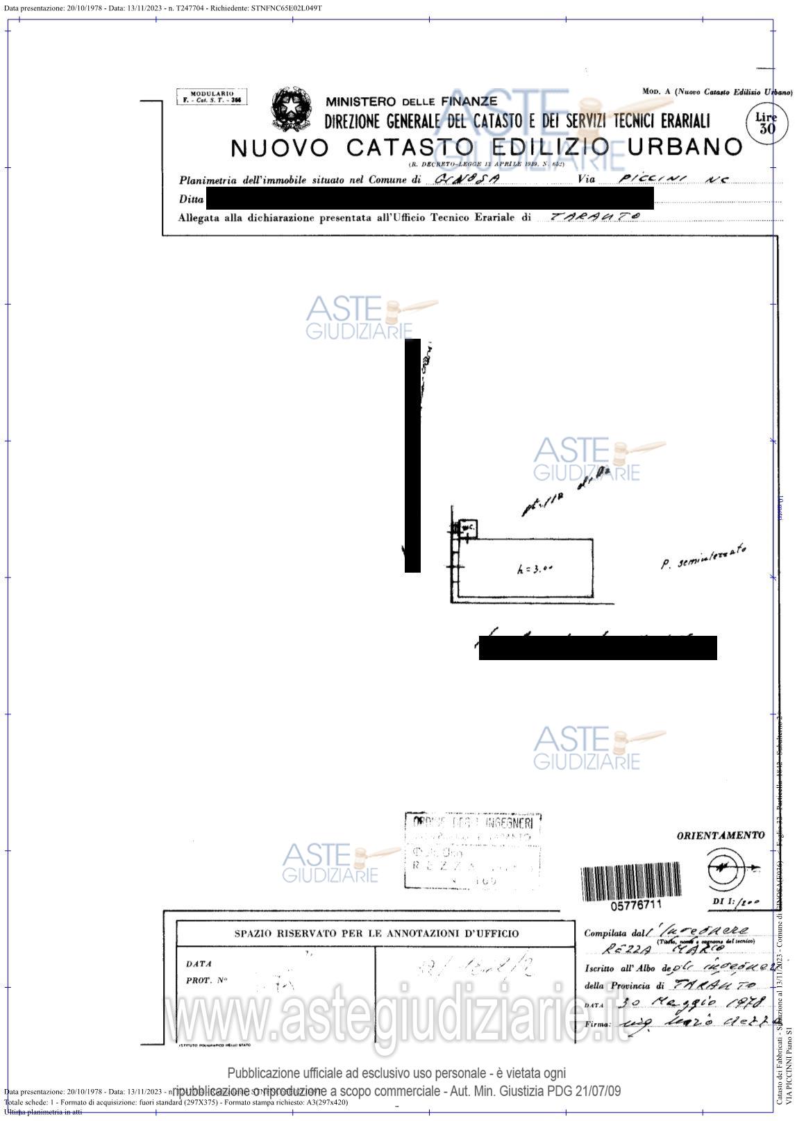 Planimetria del bene