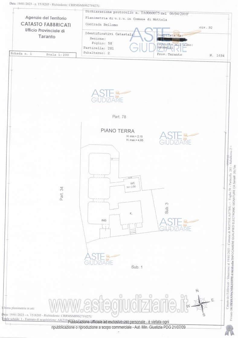 Planimetria del bene