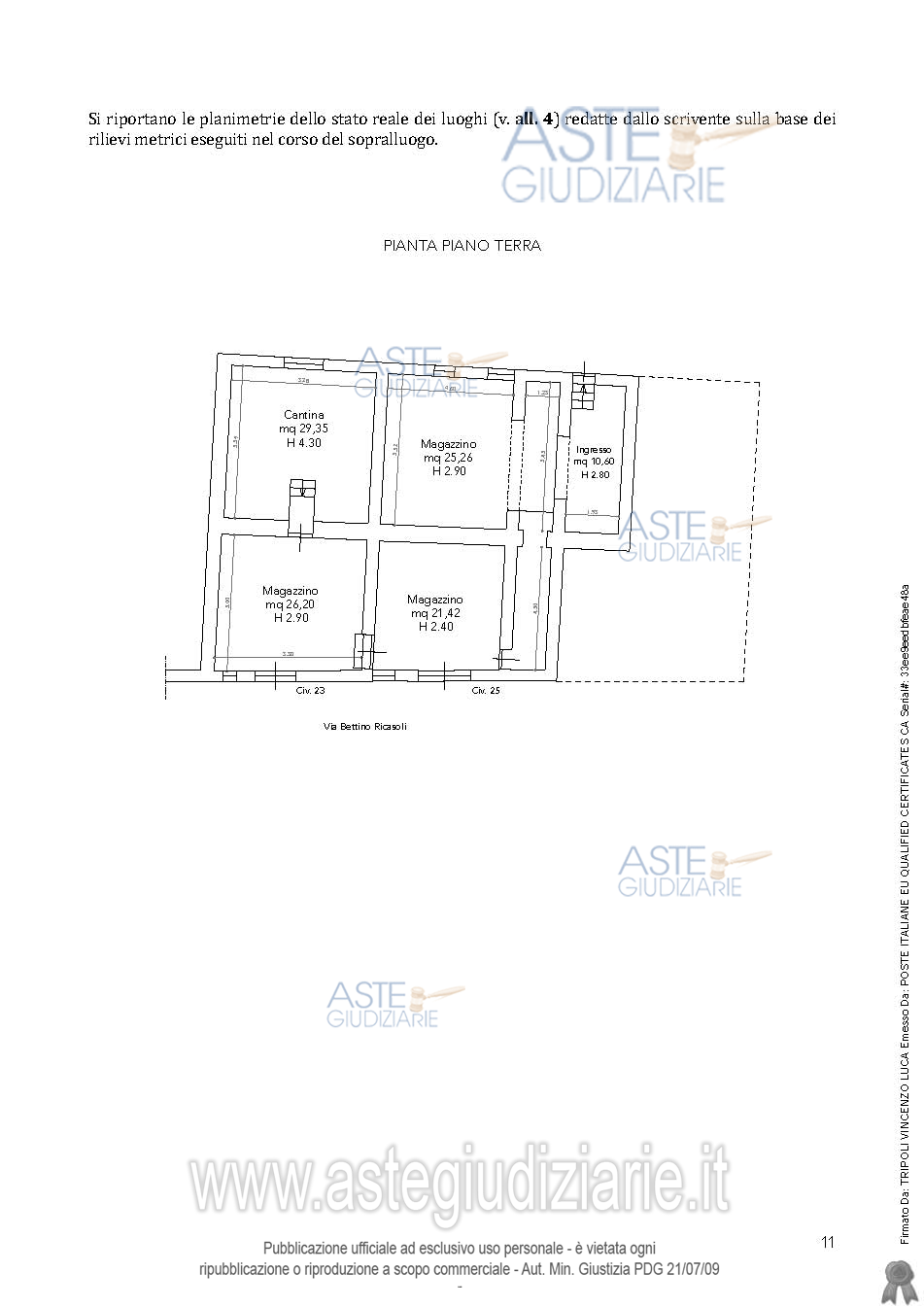 Planimetria del bene