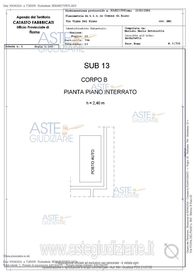 Planimetria del bene