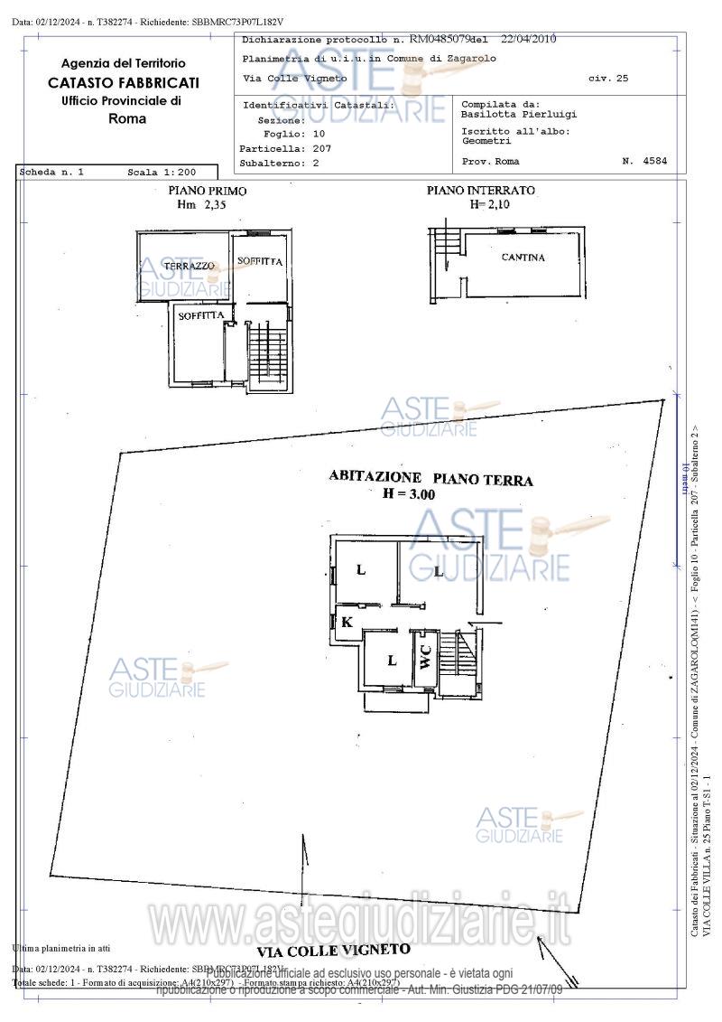 Planimetria del bene