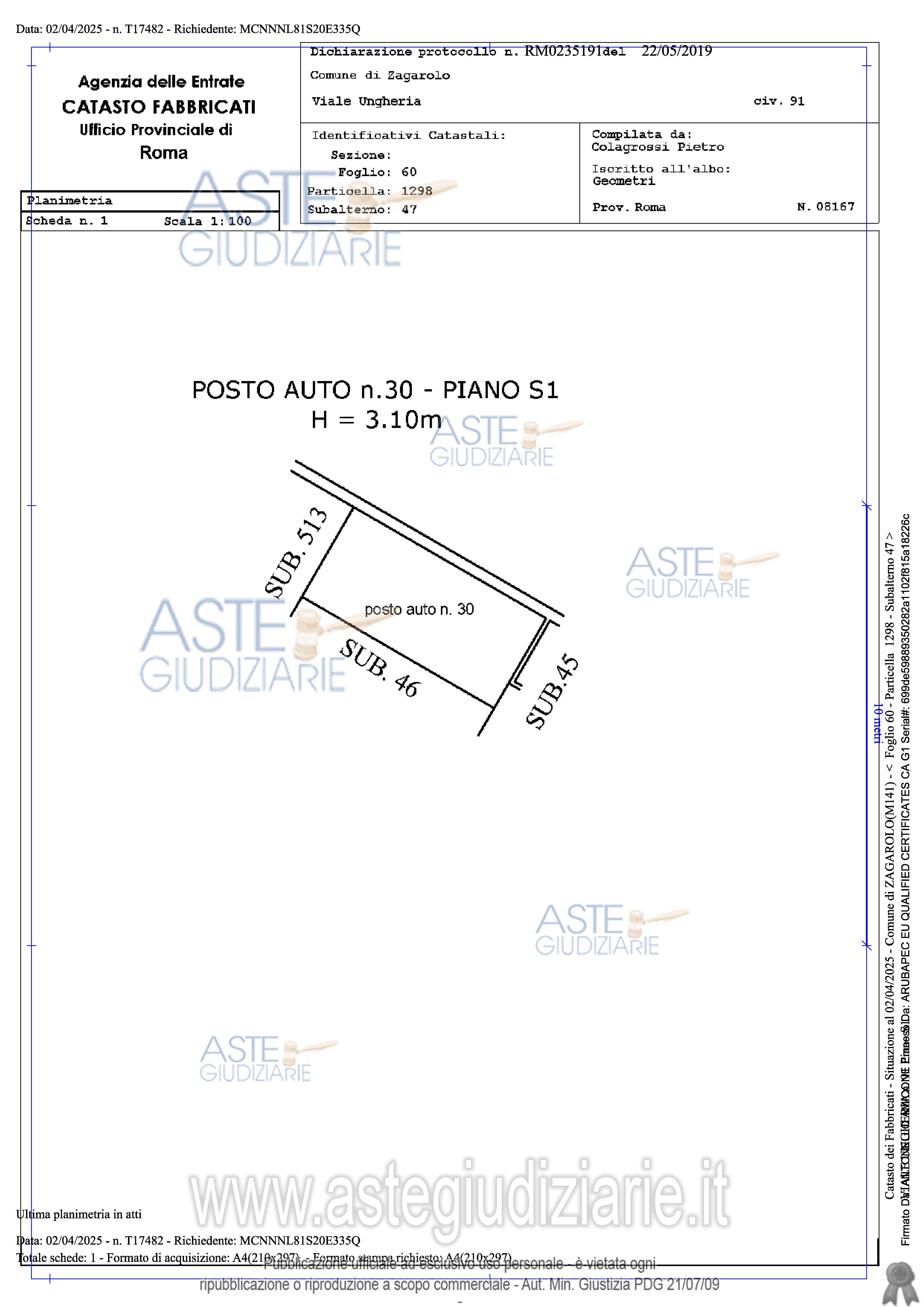 Planimetria del bene