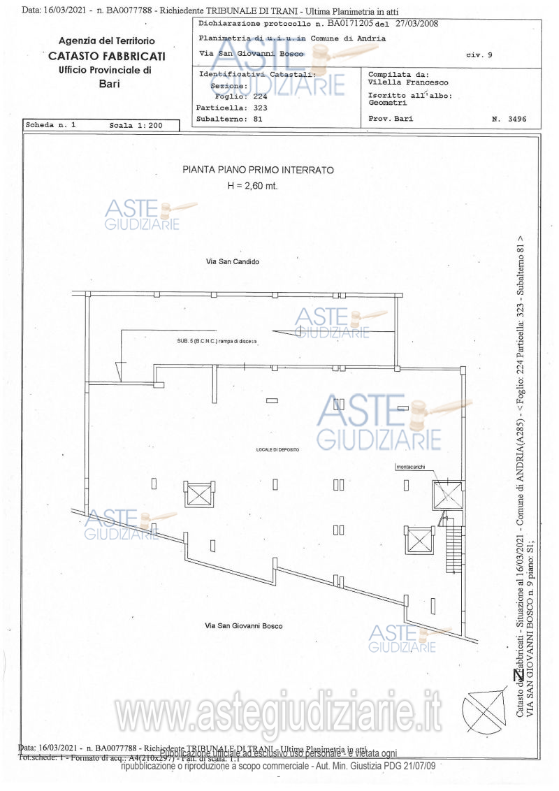 Planimetria del bene