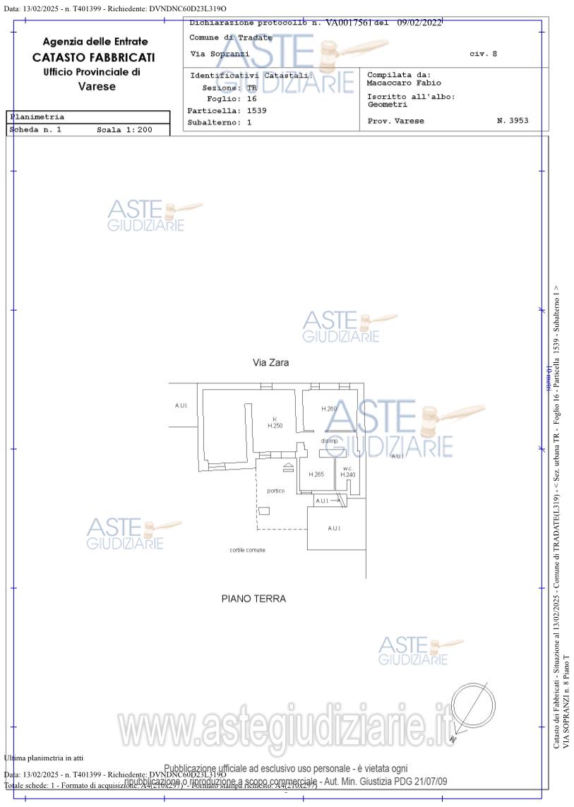 Planimetria del bene