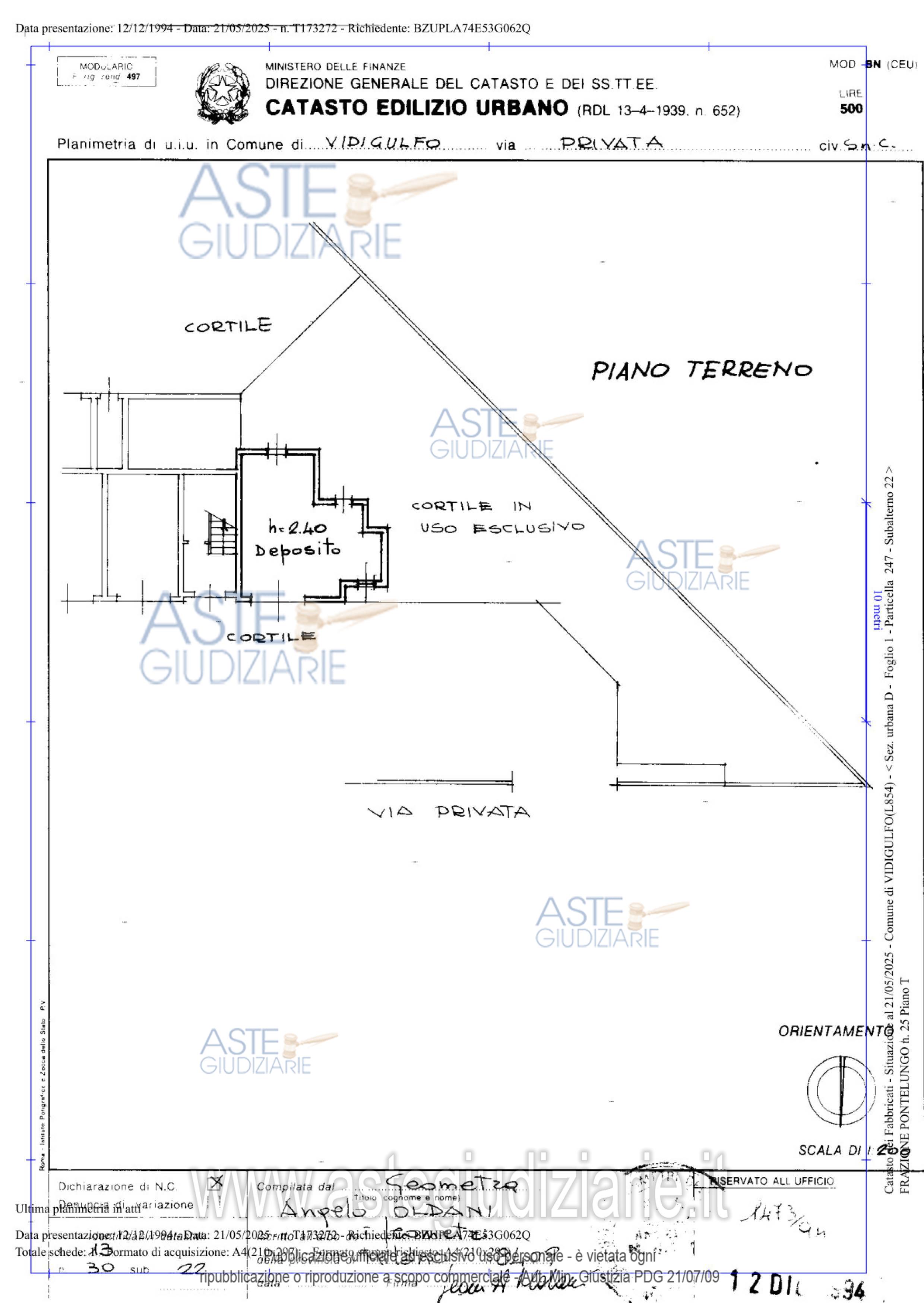 Planimetria del bene