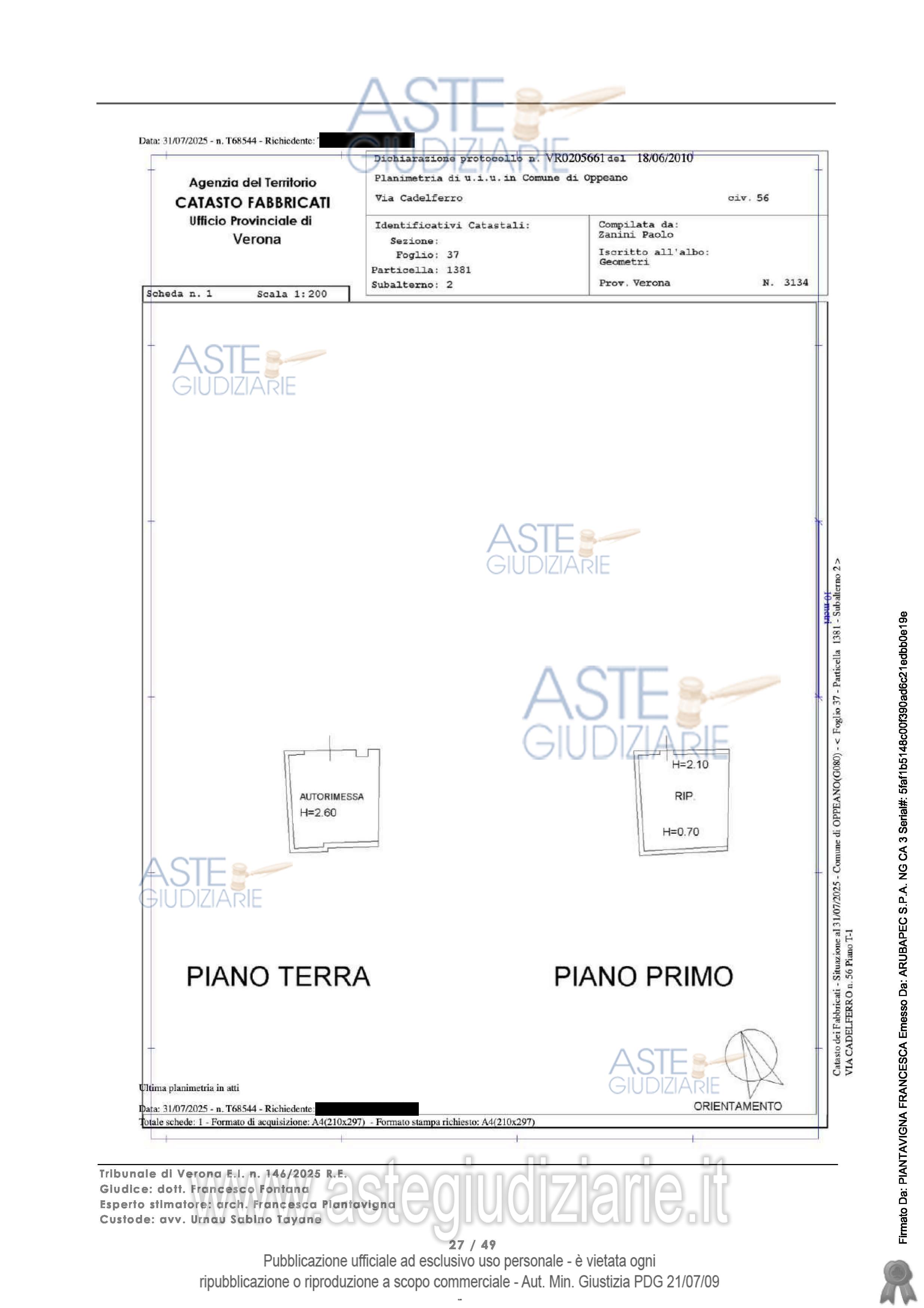 Planimetria del bene